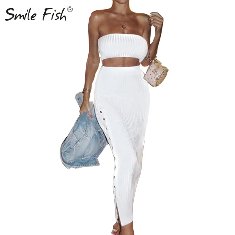Two Piece Sets Spring Dress Women Sets Tracksuits Party Sexy Crop Top Split Skinny Long Skirt Strapless Solid Buttons Suit M0438
Two Piece Sets Spring Dress Women Sets Tracksuits Party Sexy Crop Top Split Skinny Long Skirt Strapless Solid Buttons Suit M0438