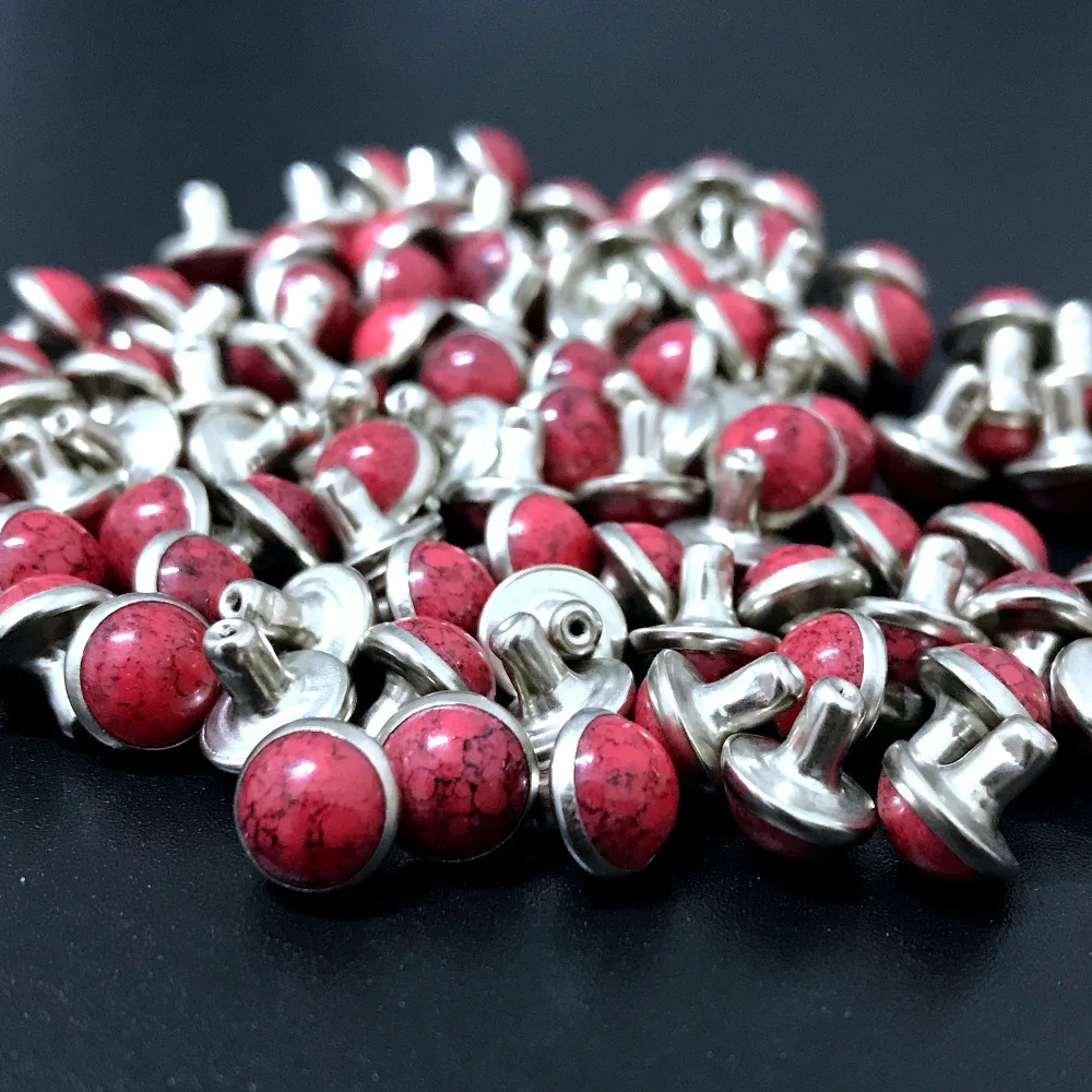 

Hot Sell DIY 100PCS 7.5MM Accessories Red Turquoise Crack Rivets Leather Craft Punk Studs Fit DIY Making Shipping Free