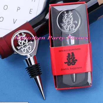 

(10 Pcs/lot) Wedding and Bridal showers Red Double Happiness Bottle Wine Stopper Favors For Chinese Wedding and Party Game gift