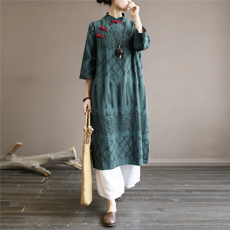 Johnature Vintage A-line 2019 New Summer Dress Half Sleeve Knee-length Stand Collar Print Button Loose Cotton Linen Women Dress
Johnature Vintage A-line 2019 New Summer Dress Half Sleeve Knee-length Stand Collar Print Button Loose Cotton Linen Women Dress