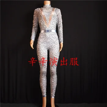 Women's Fashion Sparkly Rhinestones Jumpsuit Long Sleeves Stretch Sexy Nude Bodysuit Stage Performance Party One-piece Outfit DJ
Women's Fashion Sparkly Rhinestones Jumpsuit Long Sleeves Stretch Sexy Nude Bodysuit Stage Performance Party One-piece Outfit DJ