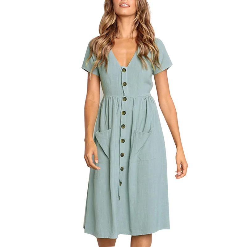LASPERAL 2019 Womens Fashion Summer Short Sleeves V Neck Buttons Down Midi Dresses Pockets Beach Summer Bohemian Dresses
LASPERAL 2019 Womens Fashion Summer Short Sleeves V Neck Buttons Down Midi Dresses Pockets Beach Summer Bohemian Dresses