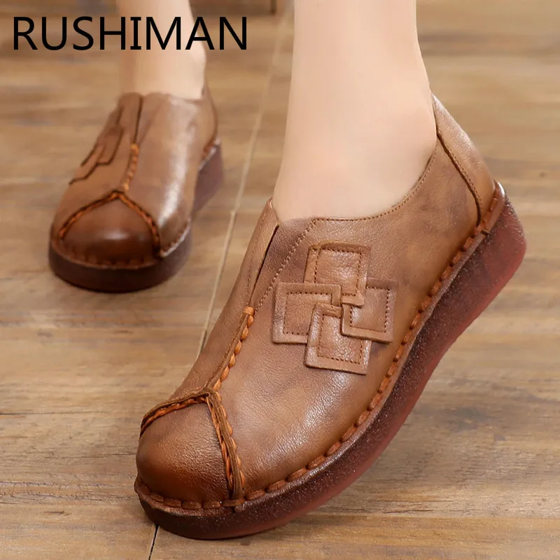 Фото RUSHIMAN кожаные туфли для мам из натуральной кожи с нескользящей - купить