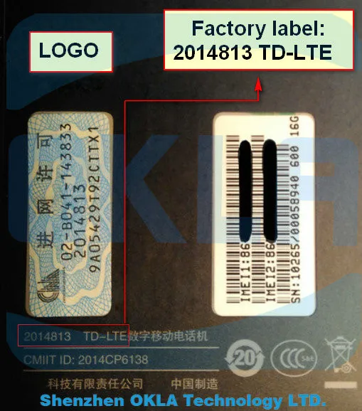 Redmi 2 2014813 TD-LTE factory label-OKLA TECH