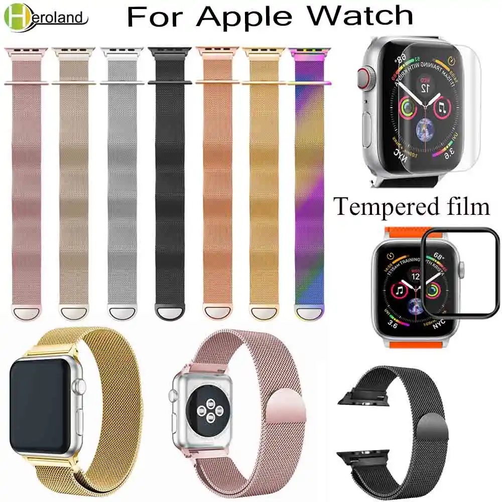Watch Strap Stainless Steel Milanese Loop Bands For Apple Watch Series 1 2 3 42mm 38mm 40mm 44mm Bracelet For I Watch 4 Film Watchbands Aliexpress