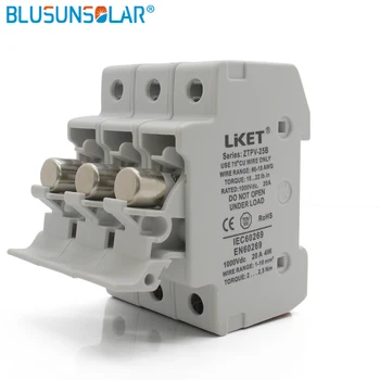 1 set 3P wholesale DC1000V 32A DIN Rail fuse holder with 2-30A fuse for solar protection 
1 set 3P wholesale DC1000V 32A DIN Rail fuse holder with 2-30A fuse for solar protection