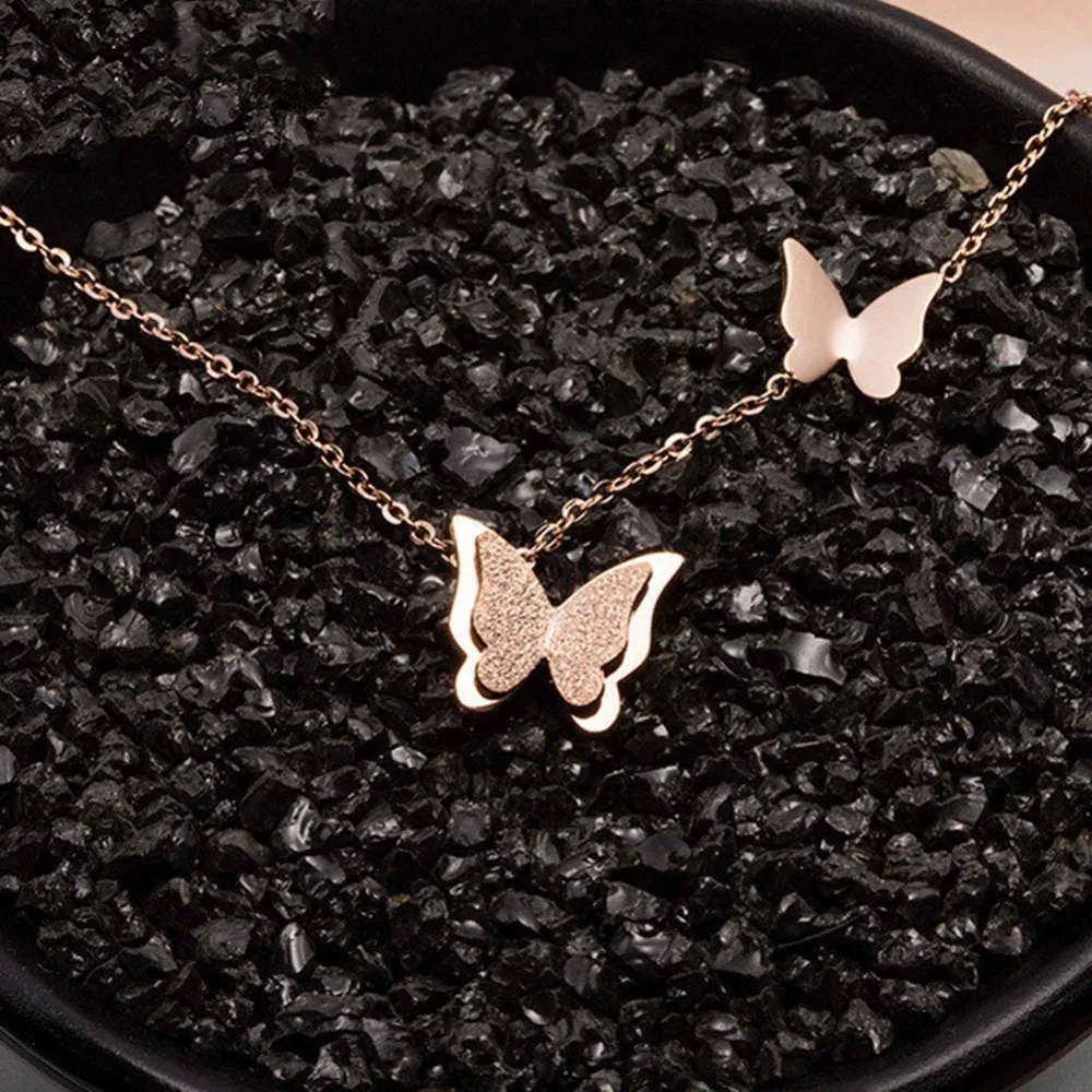 Handmade Romantic Double Butterfly Necklace Titanium Steel Rose Gold Butterfly Sanding Scrub Necklace
Handmade Romantic Double Butterfly Necklace Titanium Steel Rose Gold Butterfly Sanding Scrub Necklace