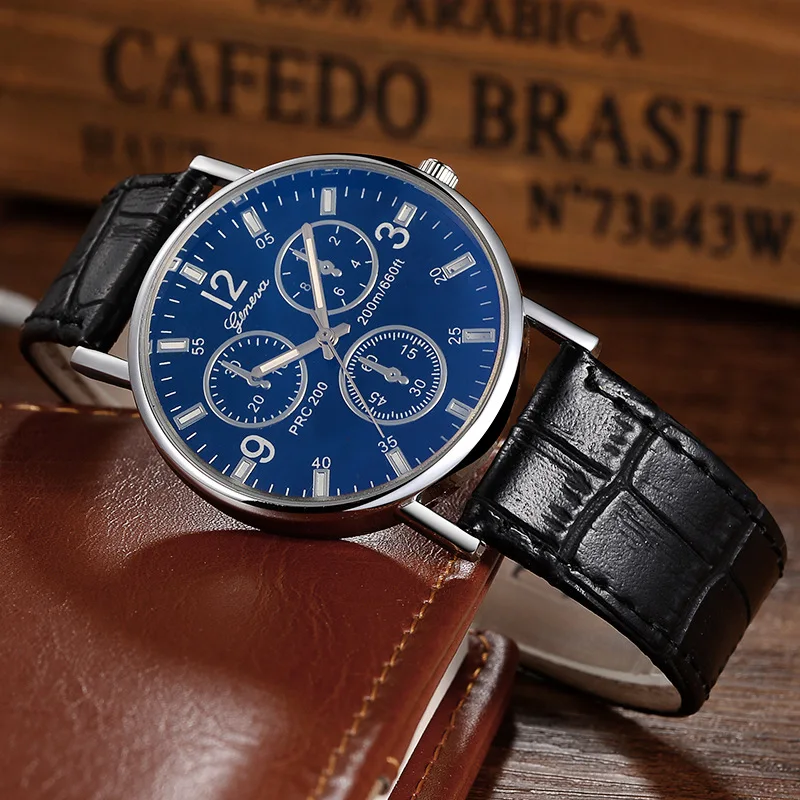 Luxury Men's 3-Eyes Blue Glass Watches Men Fashion Business Leather Quartz Watch Casual Waterproof Wristwatch Relogo Masculino | Наручные