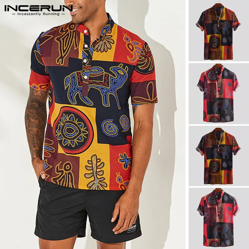 INCERUN 2019 Ethnic Style Print Cotton Men Shirt Loose Short Sleeve Stand Collar Tops Retro Breathable Men Hawaiian Shirts S-5XL
INCERUN 2019 Ethnic Style Print Cotton Men Shirt Loose Short Sleeve Stand Collar Tops Retro Breathable Men Hawaiian Shirts S-5XL