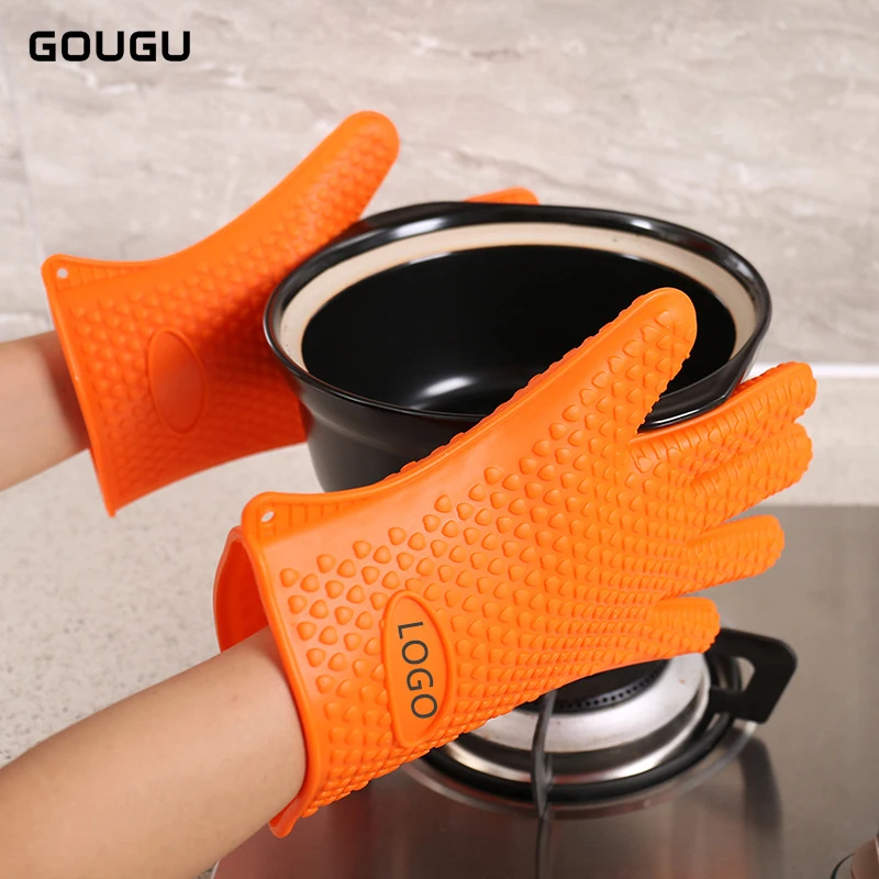 

1PC GOUGU Thick Silicone Microwave Oven Glove Heat Resistant Heart BBQ Mitts Anti-slip Pot Holder Kitchen Baking Fingers Gloves