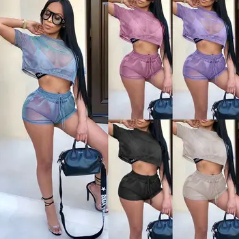 Summer Sexy Women 2 Piece Hollow Mesh Crop Top Shorts Set Fashion Ladies Short Sleeve See-through Outfit Sets Club Party Wear
Summer Sexy Women 2 Piece Hollow Mesh Crop Top Shorts Set Fashion Ladies Short Sleeve See-through Outfit Sets Club Party Wear