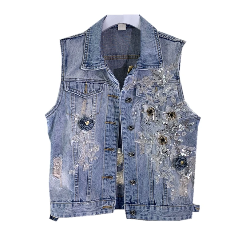 2019 Autumn New Women Vest Coat Flower Beading Women Short Vest Turn Down Collar Denim Vest Chaleco Mujer Gilet Casaco Feminino
2019 Autumn New Women Vest Coat Flower Beading Women Short Vest Turn Down Collar Denim Vest Chaleco Mujer Gilet Casaco Feminino