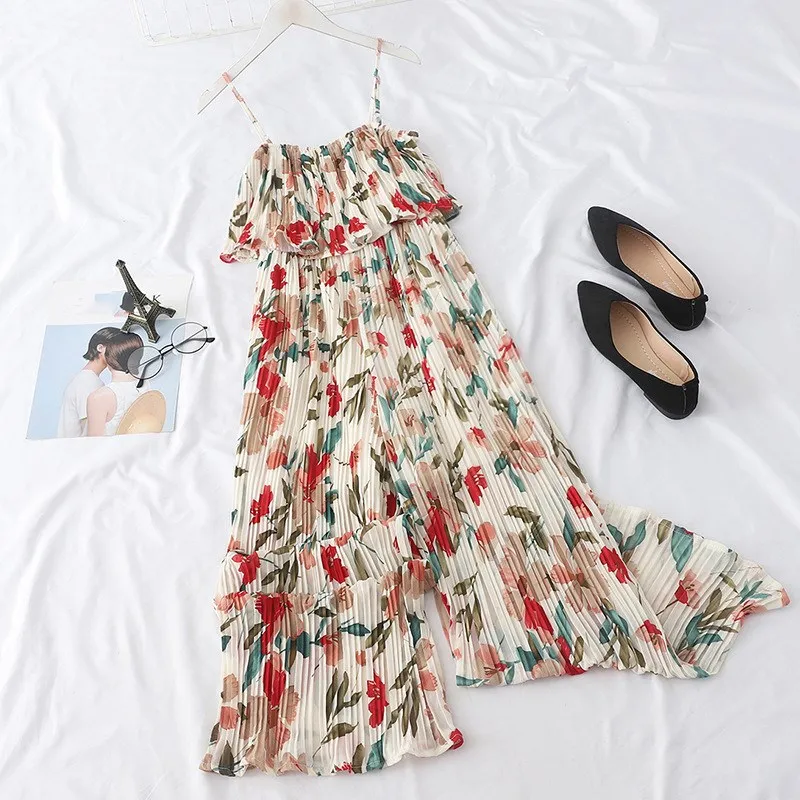 Summer Flower Print Jumpsuits Spaghetti Straps Ruffle Chiffon Jumpsuit Print Off Shoulder Sleeveless Wide Leg Jumpsuits
Summer Flower Print Jumpsuits Spaghetti Straps Ruffle Chiffon Jumpsuit Print Off Shoulder Sleeveless Wide Leg Jumpsuits