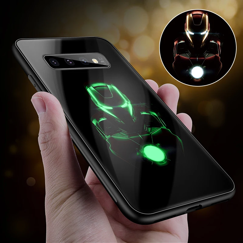 

Thanos Iron arc Man Tony Stark Captain Heart Luminous Glass Case Glow in Dark cover Phone For iphone 7 6 8 S plus X XS XR MAX