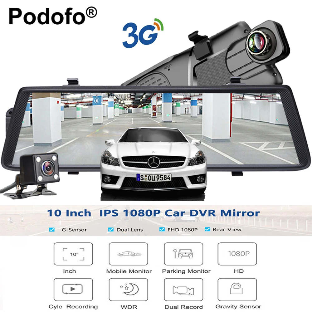 Podofo Car DVRs 10" Touch IPS Android 5.0 GPS Navigators FHD 1080P Wifi 3G Video Recorder Rearview Mirror dvr Dual Lens DashCam
Podofo Car DVRs 10" Touch IPS Android 5.0 GPS Navigators FHD 1080P Wifi 3G Video Recorder Rearview Mirror dvr Dual Lens DashCam