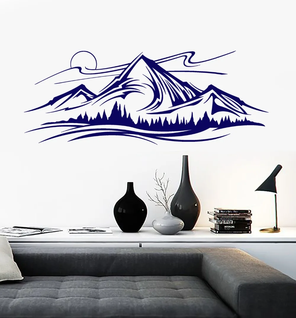 Mountains and Trees Pattern Wall Decal Night Vinyl Nature Landscape Art Mural Sketch Stickers Home Decor Modern Draw SYY734 | Дом и сад