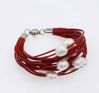 15rows freshwater pearl egg white and coffee and red leather bracelet 8inch FPPJ wholesale beads nature
15rows freshwater pearl egg white and coffee and red leather bracelet 8inch FPPJ wholesale beads nature