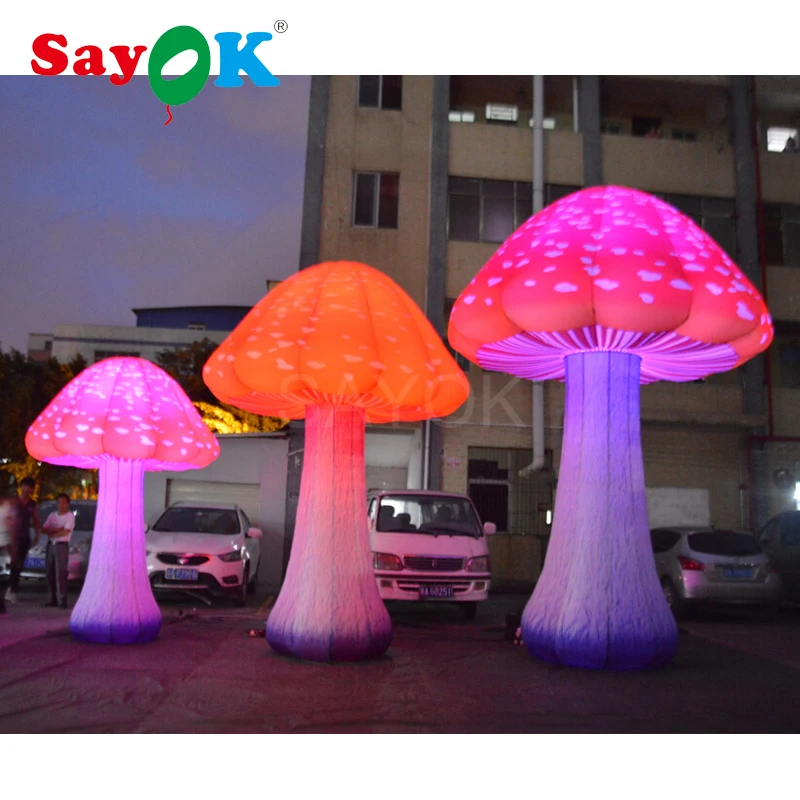 

3m/4m/5mH Giant Inflatable Mushroom Ground Lighting Full Printing with Colored LED Lights for Event, Wedding, Party Decorations
