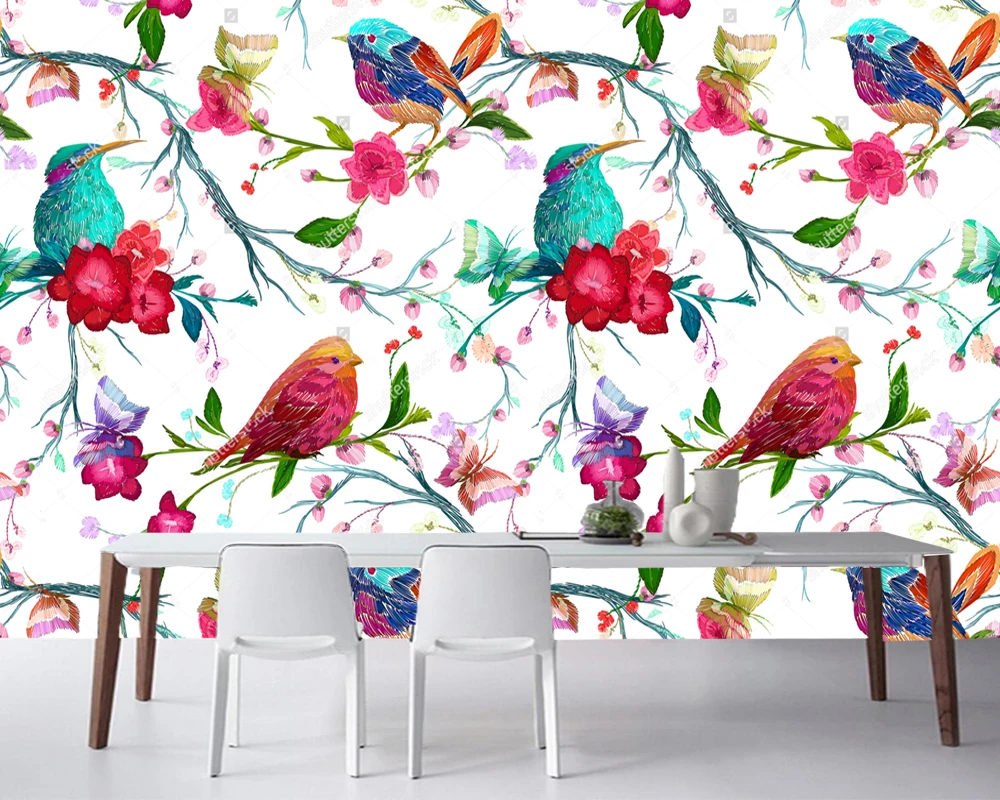 Custom Wallpapers Home Decor Bird Butterfly And Flower 3d Mural