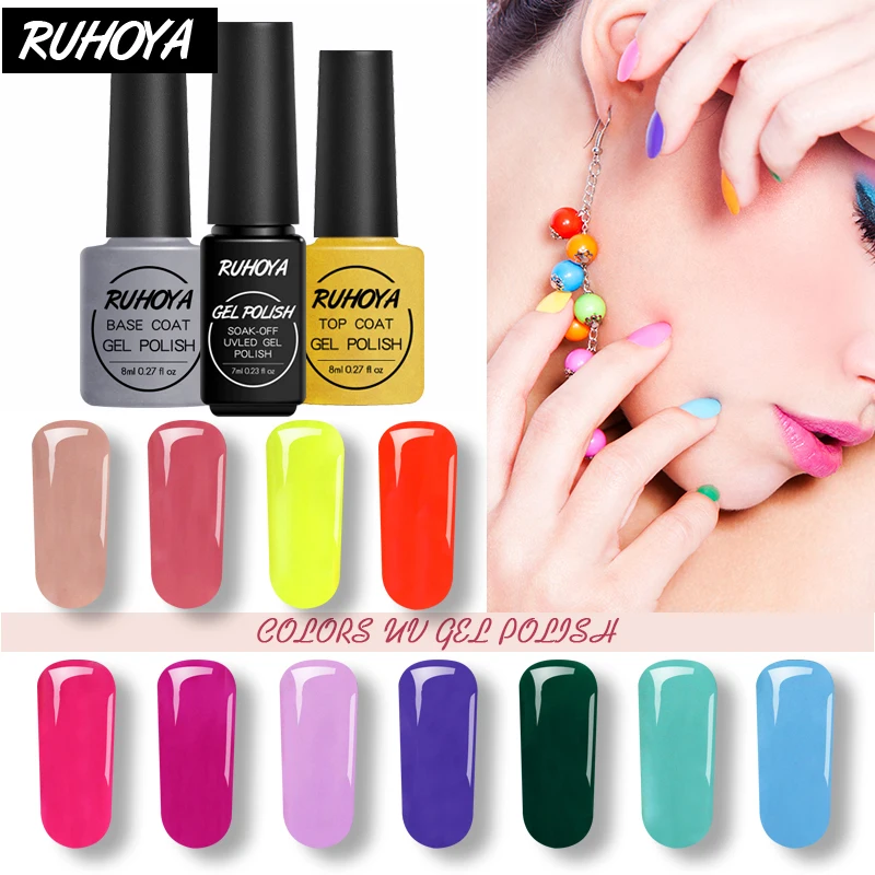 Ruhoya LED UV Gel Nail Polish 24 Colours Soak Off Lacquer Art Manicure Long Lasting Varnish Original Glitter glue | Красота и