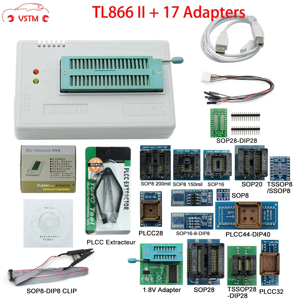 Original TL866II Plus Universal Programmer+17 Adapters+SOP8 IC Clip High speed TL866 Flash EPROM Programmer
Original TL866II Plus Universal Programmer+17 Adapters+SOP8 IC Clip High speed TL866 Flash EPROM Programmer