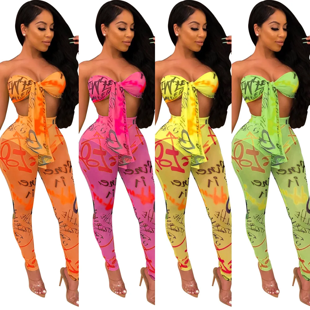 2019 Women new summer mesh see though letter print strapless top & pencil pants suit two piece set sexy beach tracksuit GLS3629
2019 Women new summer mesh see though letter print strapless top & pencil pants suit two piece set sexy beach tracksuit GLS3629