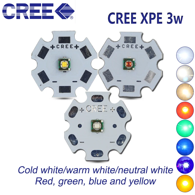 

10 pcs Cree XPE XP-E R3 1-3 W LED Emitter Diode Neutro White light warm white red green blue yellow com 20/16/14/12/10/8mm