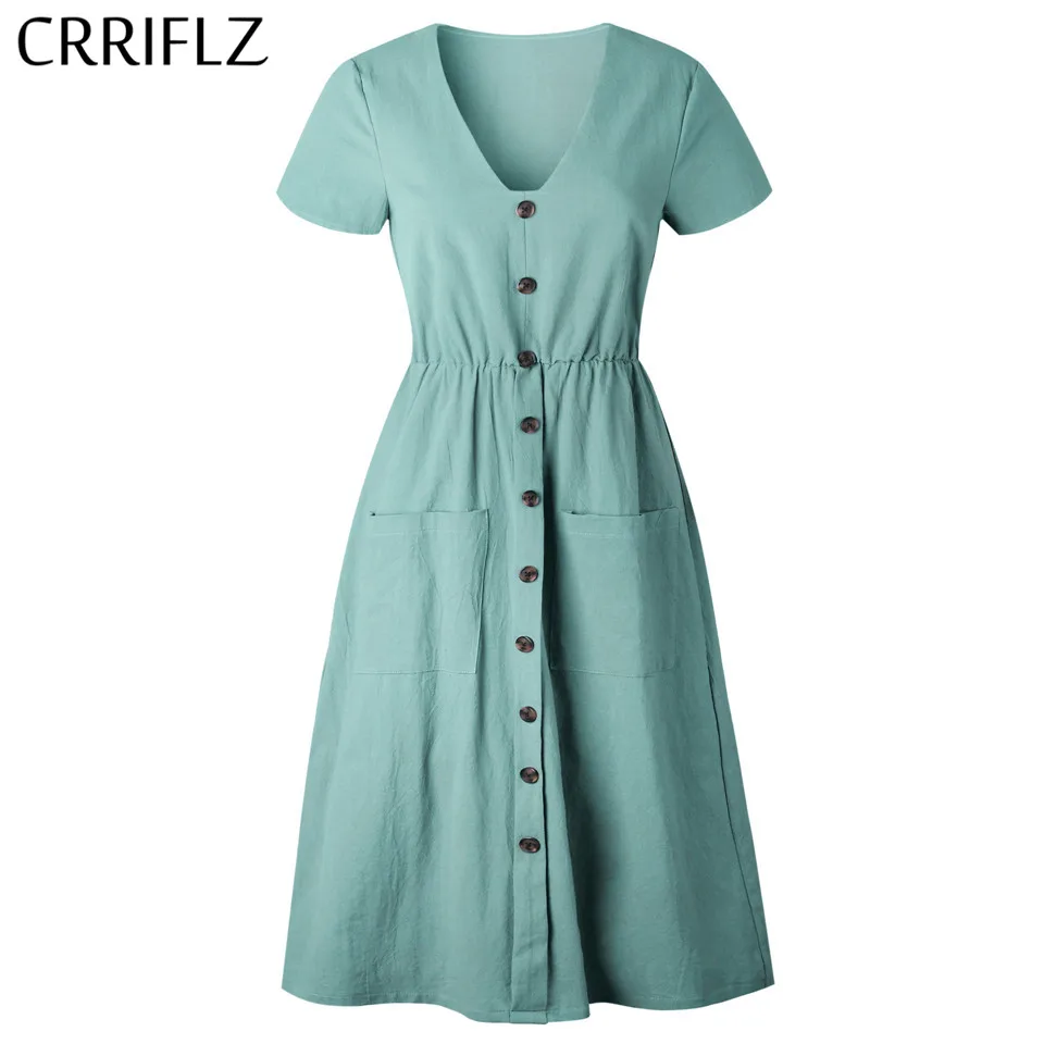 Elegant Women Solid Pocket Button Dress New 2019 Causal V Neck Short Sleeve Slim Summer Empire Dress Blue Green Female CRRIFLZ
Elegant Women Solid Pocket Button Dress New 2019 Causal V Neck Short Sleeve Slim Summer Empire Dress Blue Green Female CRRIFLZ