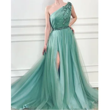 Emerald Princess One Shoulder Prom Dresses with Split Long Graduation Dress Beaded 2019 A-line Tulle Girls Evening Party Gowns
Emerald Princess One Shoulder Prom Dresses with Split Long Graduation Dress Beaded 2019 A-line Tulle Girls Evening Party Gowns