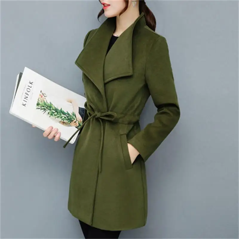 Fashion women's simple button coat long-sleeved lapel collar Slim women's military green wool coat elastic windproof warm jacket
Fashion women's simple button coat long-sleeved lapel collar Slim women's military green wool coat elastic windproof warm jacket