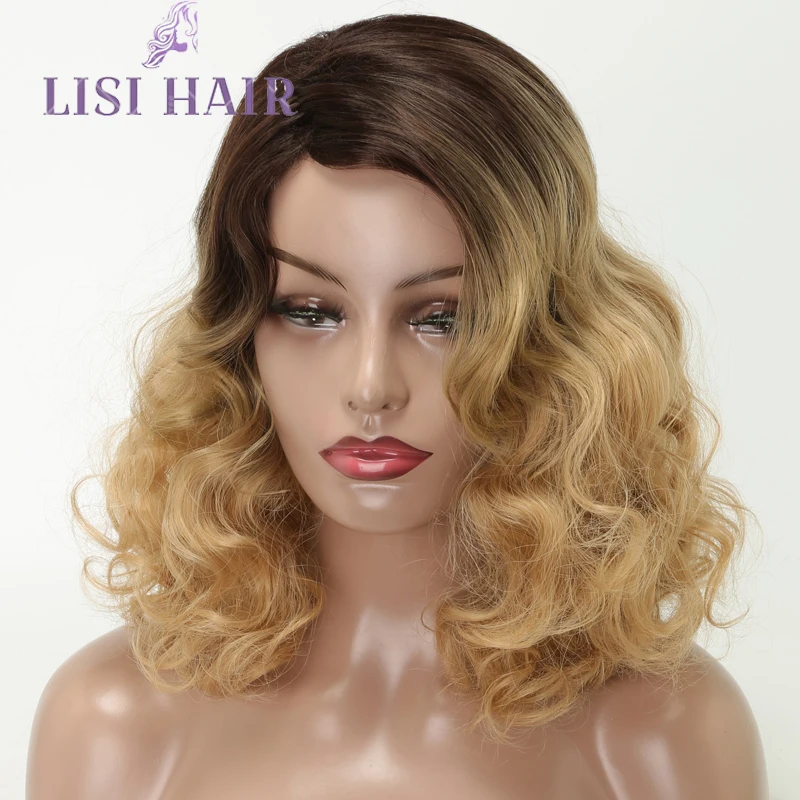 LISI HAIR Short Wavy Blonde Ombre Brown Synthetic Heat Resistant Fiber Wigs For Black Women For Wedding Cosplay Women's Daily (3)