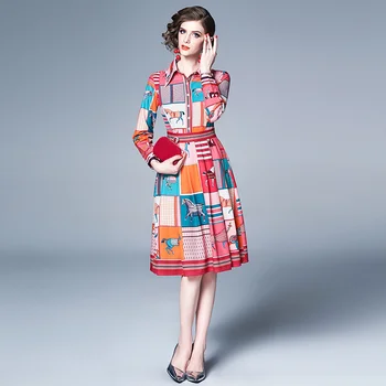 Mid Woman Print Dress Autumn Full Sleeve Ladies Party Dress OL Knee-length A-line Dresses Vintage Printed Female Casual Dress
Mid Woman Print Dress Autumn Full Sleeve Ladies Party Dress OL Knee-length A-line Dresses Vintage Printed Female Casual Dress