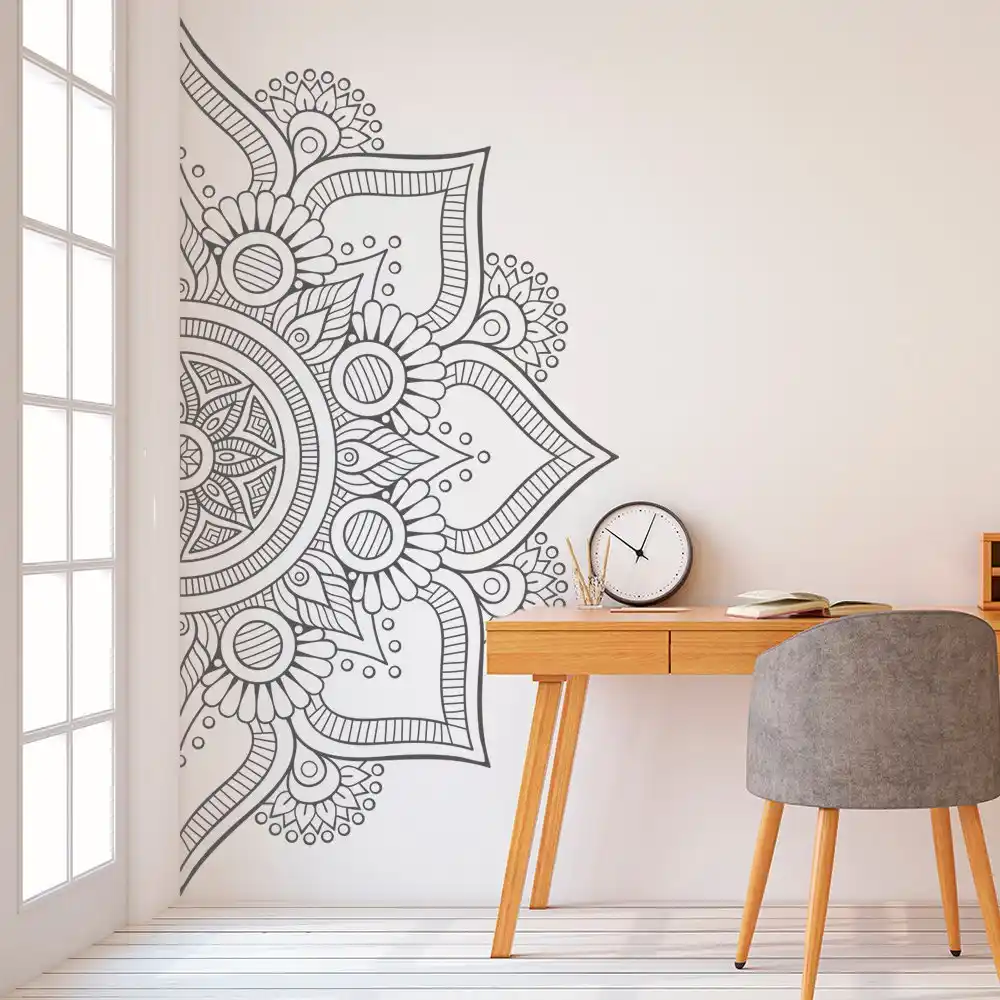 Hot Half Mandala Flower Vinyl Wall Decals Master Bedroom