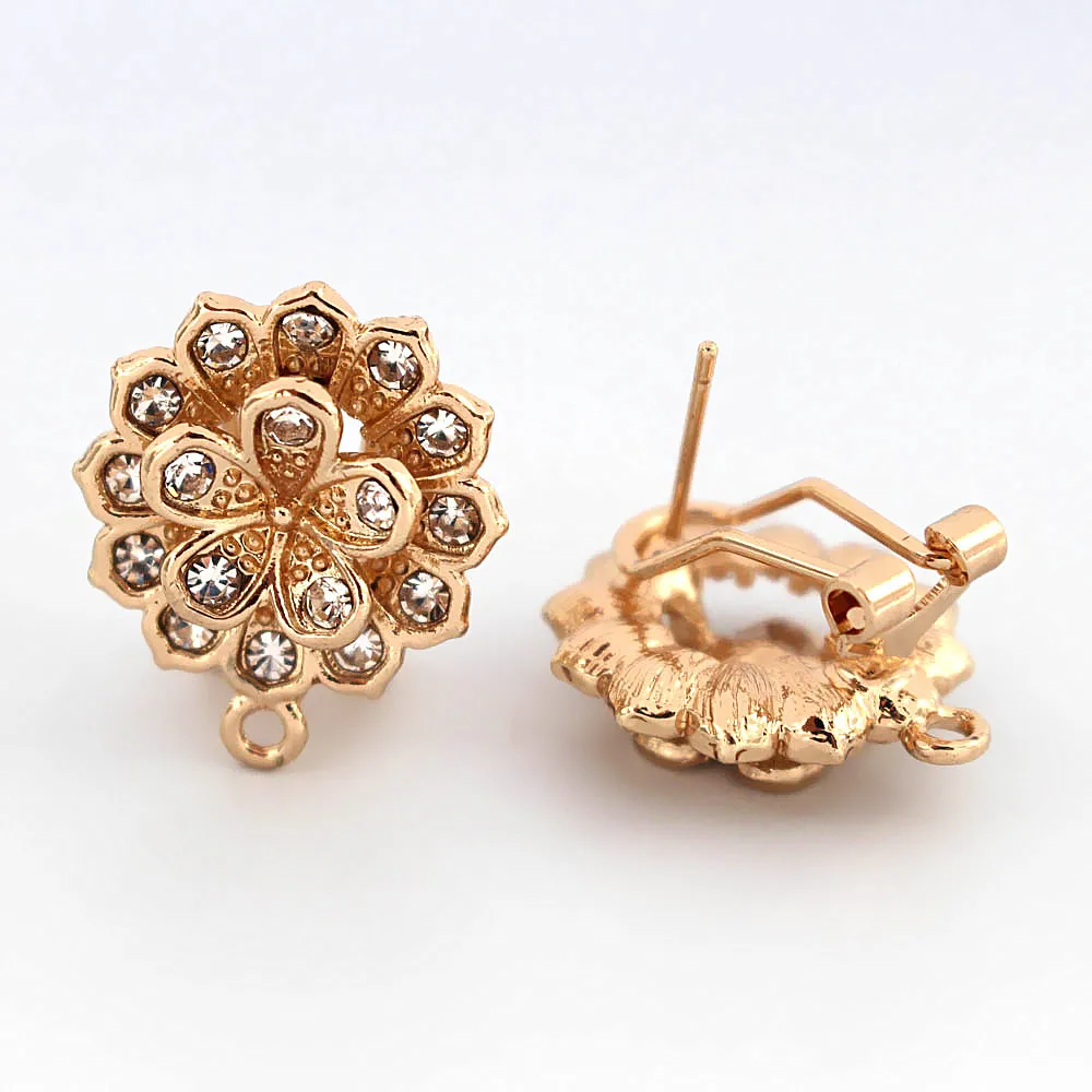 African Earrings Post with Loop Connectors Flower Paved CZ Base Findings DIY Metal Chile Arab Middle East Women Wedding | Украшения и