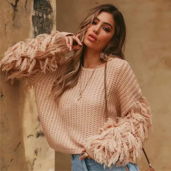 Sweet Casual O-Neck Sweater Autumn winter loose Flare sleeved Fringed Pullovers tassels Tops Knitted Shirt High Waist Tops 2018
Sweet Casual O-Neck Sweater Autumn winter loose Flare sleeved Fringed Pullovers tassels Tops Knitted Shirt High Waist Tops 2018