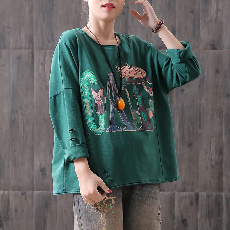 Spring T-shirt Loose Large size Women Retro Pullovers New Tops O-Neck Character Letter hole Blended Female Streetwear T-shirt
Spring T-shirt Loose Large size Women Retro Pullovers New Tops O-Neck Character Letter hole Blended Female Streetwear T-shirt