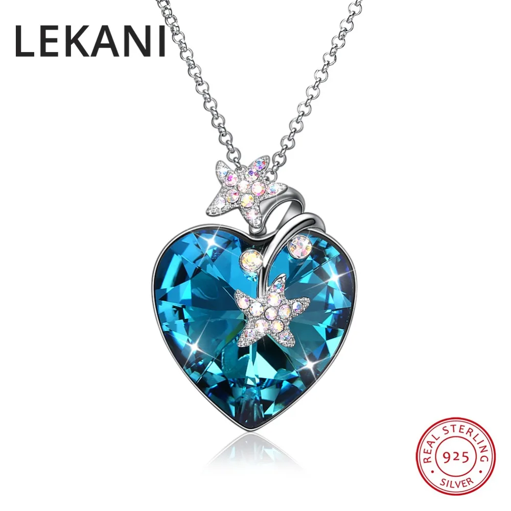 

LEKANI Crystals From Austria Luxury Heart Pendant Necklace 925 Silver Long Chain Maxi Colares For Women Lovers Christmas Gifts