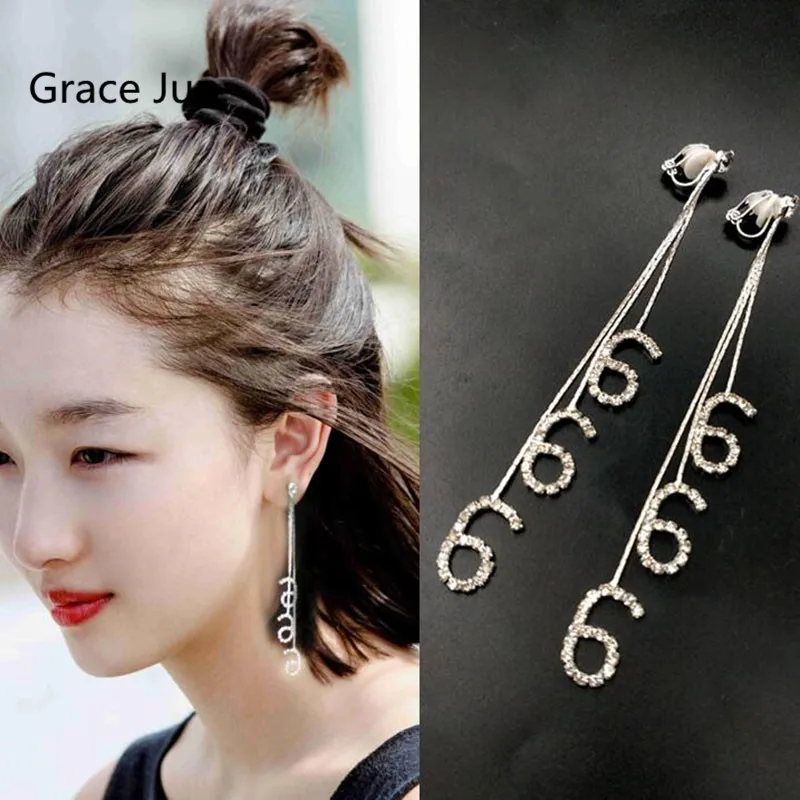 Korea Style Rhinestone Letter "666" Long Tassel Clip on Pierced Without Piercing for Women Luxury Fashion Drop Pierced Earrings
Korea Style Rhinestone Letter "666" Long Tassel Clip on Pierced Without Piercing for Women Luxury Fashion Drop Pierced Earrings