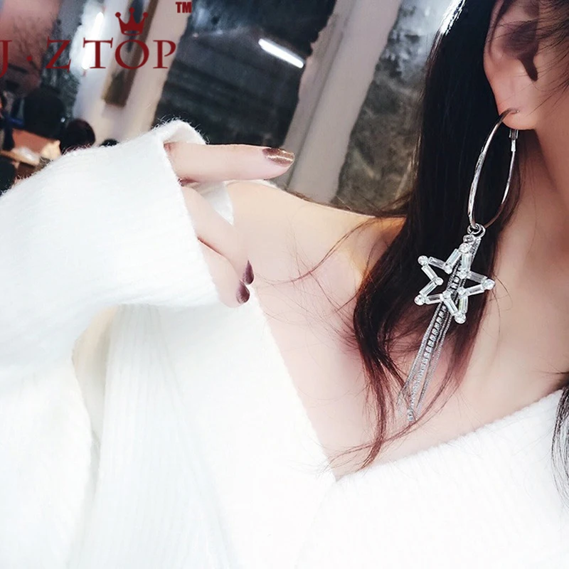 Big Circles Hoop Earrings Both Sides Five Pointed Star Chain Crystal Tassel Long Earrings For Woman
Big Circles Hoop Earrings Both Sides Five Pointed Star Chain Crystal Tassel Long Earrings For Woman