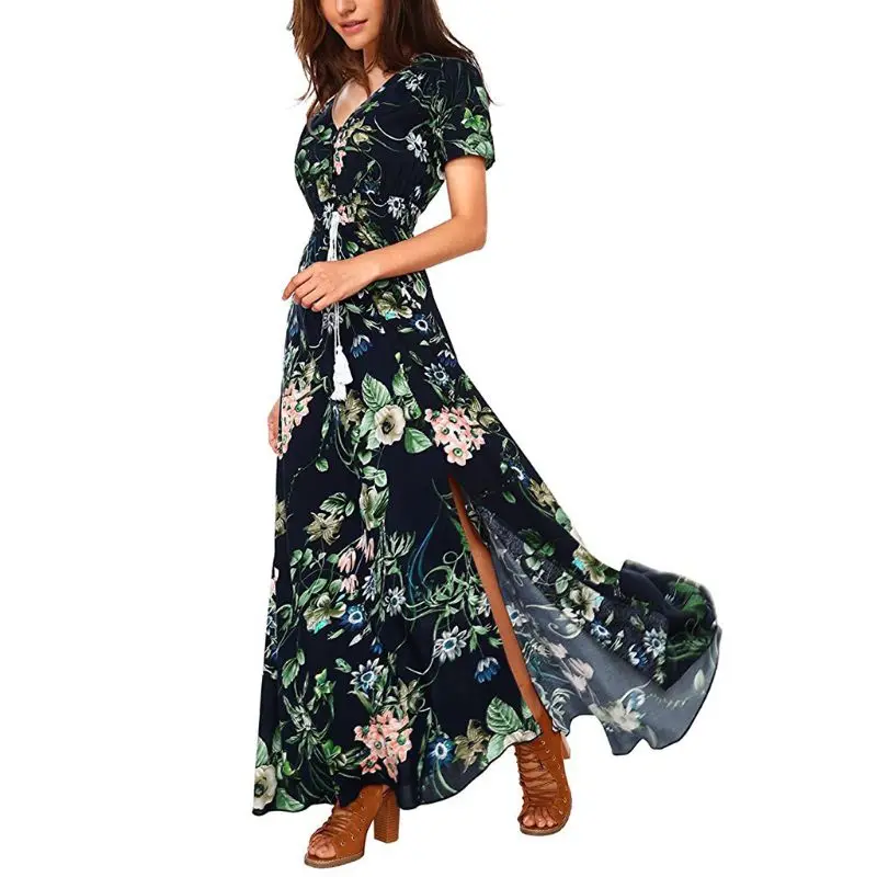 Women Cotton V-Neck Button Up Drawstring Waist Maxi Long Flowy Dress Floral Print Split Pleated Vacation Party Sundress
Women Cotton V-Neck Button Up Drawstring Waist Maxi Long Flowy Dress Floral Print Split Pleated Vacation Party Sundress