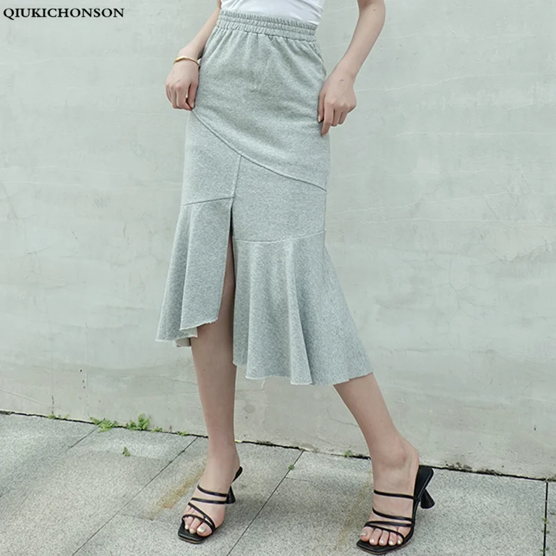 Qiukichonson 2019 Summer New Korean fashion grey long mermaid skirt midi length women elegant high waist bodycon cotton skirts
Qiukichonson 2019 Summer New Korean fashion grey long mermaid skirt midi length women elegant high waist bodycon cotton skirts