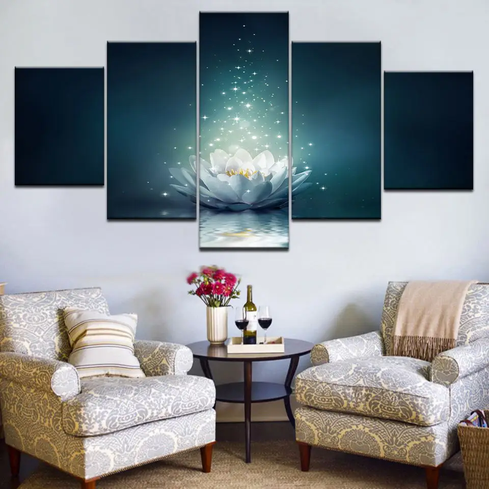 Canvas Painting Home Bedroom Modular 5 Set Print Poster Lotus Flower Modern Framework House Decoration Hang Picture Wall Artwork | Дом и сад