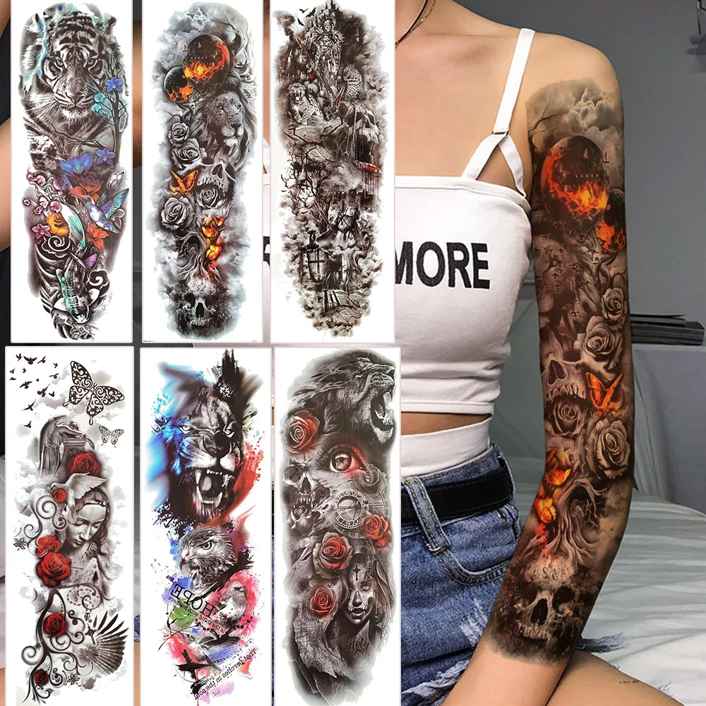 YURAN Disposable Full Arm Fire Rose Temporary Tattoos For Men Women Flower Lion Tiger Tattoo Sticker 3D Body Art Tatoos Washable
YURAN Disposable Full Arm Fire Rose Temporary Tattoos For Men Women Flower Lion Tiger Tattoo Sticker 3D Body Art Tatoos Washable