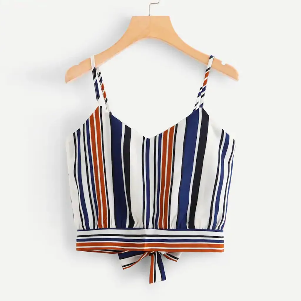 t shirt Women Self Tie Back V Neck clothes sexy summer beach Stripe vintage Crop Top Camisole Blouse lovely Tops haut femme
t shirt Women Self Tie Back V Neck clothes sexy summer beach Stripe vintage Crop Top Camisole Blouse lovely Tops haut femme