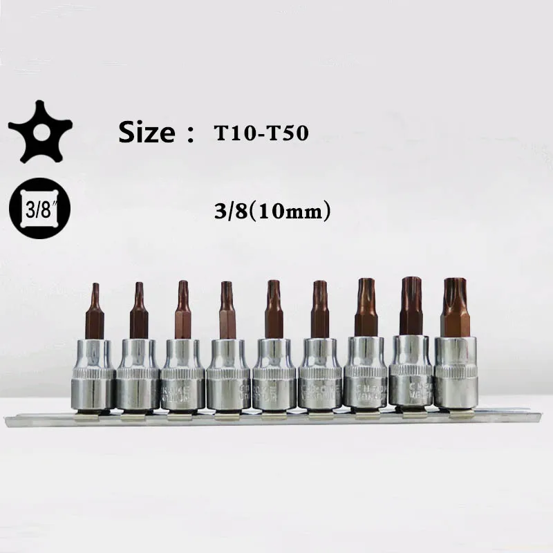 9PC 3/8 Inch DR.Tamper Proof Torx Bit Socket Set Security Safety Socket Wrench Ratchet Screwdriver Repair Tool Chrome Vanadium
9PC 3/8 Inch DR.Tamper Proof Torx Bit Socket Set Security Safety Socket Wrench Ratchet Screwdriver Repair Tool Chrome Vanadium