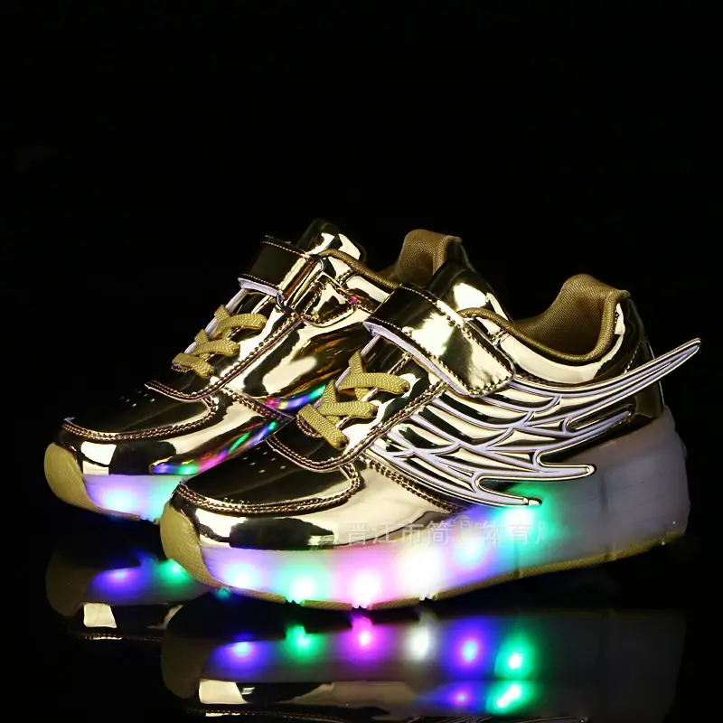 2019 Children Luminous Glowing Heelys Sneakers with Wheels Kids Roller Skates Shoes Led light up Shoes Girls Boys Wing Shoes
2019 Children Luminous Glowing Heelys Sneakers with Wheels Kids Roller Skates Shoes Led light up Shoes Girls Boys Wing Shoes