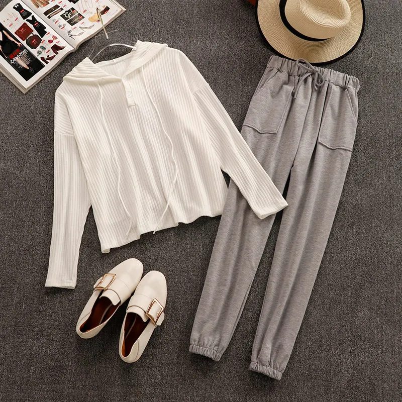Top and Pants Sets for Women New Spring Fashion Solid Color Long Sleeve Hooded Sweatshirts + Casual Long Trousers Students Suits 
Top and Pants Sets for Women New Spring Fashion Solid Color Long Sleeve Hooded Sweatshirts + Casual Long Trousers Students Suits