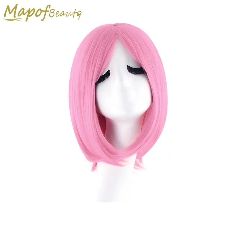 Cosplay Wig White Silver Pink Heat Resistant Short Straight Wigs For Black Women Middle Bangs Party Synthetic hair MapofBeauty | Шиньоны и