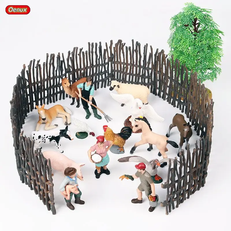 

Oenux Farm Model Simulation Farmer Feedding Duck Pig Cows Hen Action Figures Poultry Animals Figurine Miniature Lovely Kids Toy