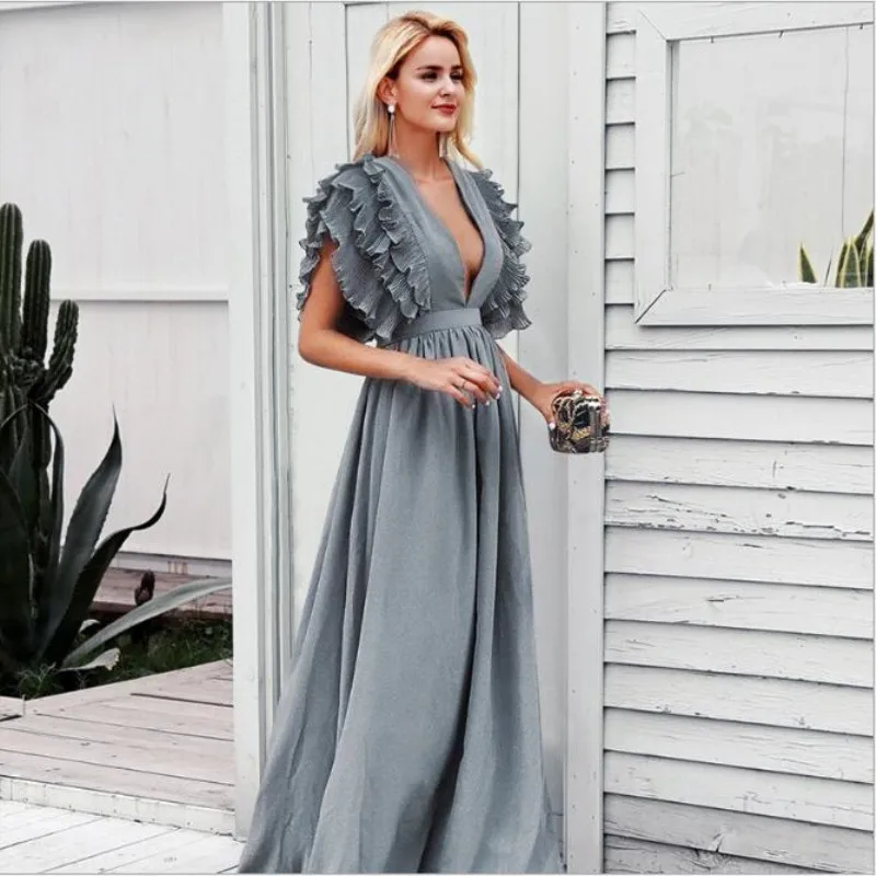 2019 Summer New Women Maxi Dress Sexy Deep V-Neck Girl Nightclub Long Dress Bohemian Flounced Short Sleeve Vestidos
2019 Summer New Women Maxi Dress Sexy Deep V-Neck Girl Nightclub Long Dress Bohemian Flounced Short Sleeve Vestidos